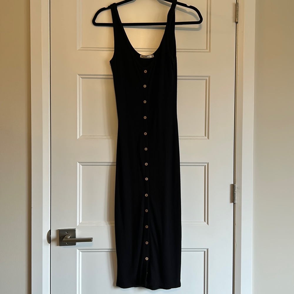 Black Maxi Cotton Tank Dress w/ Buttons